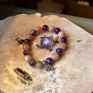 Dream amethyst and peach moonstone high quality Beaded Bracelet 6.5in stretch